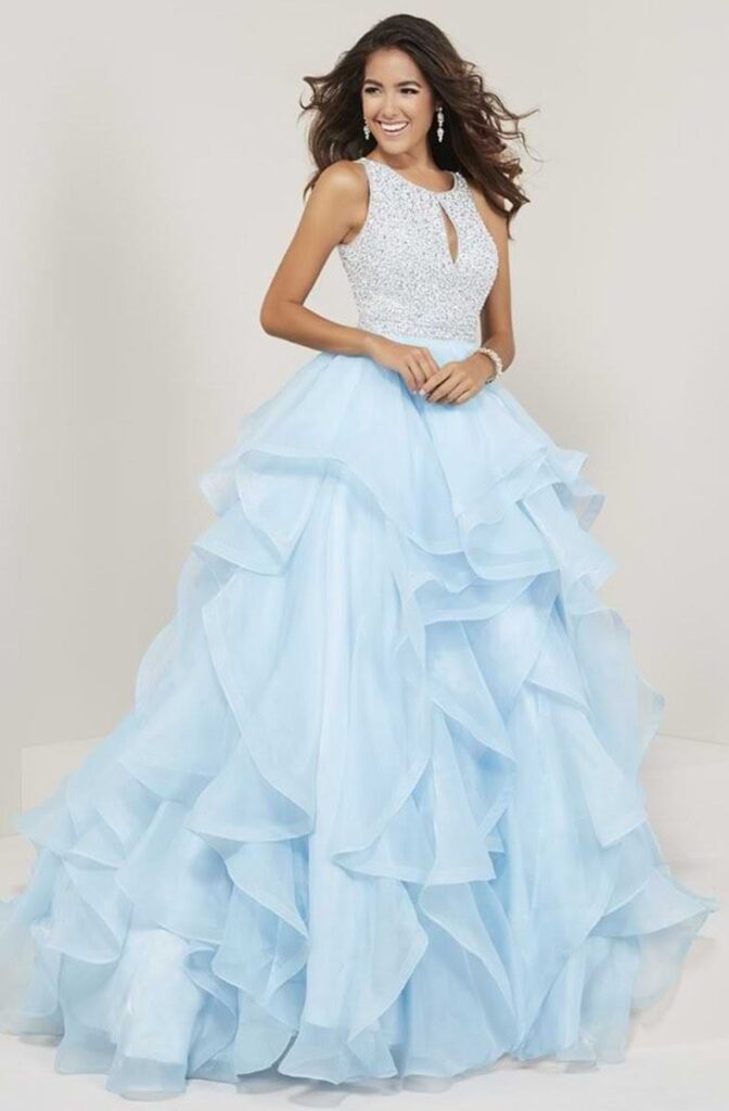 TIFFANY DESIGNS - BEADED HALTER RUFFLES ORGANZA GOWN 16338