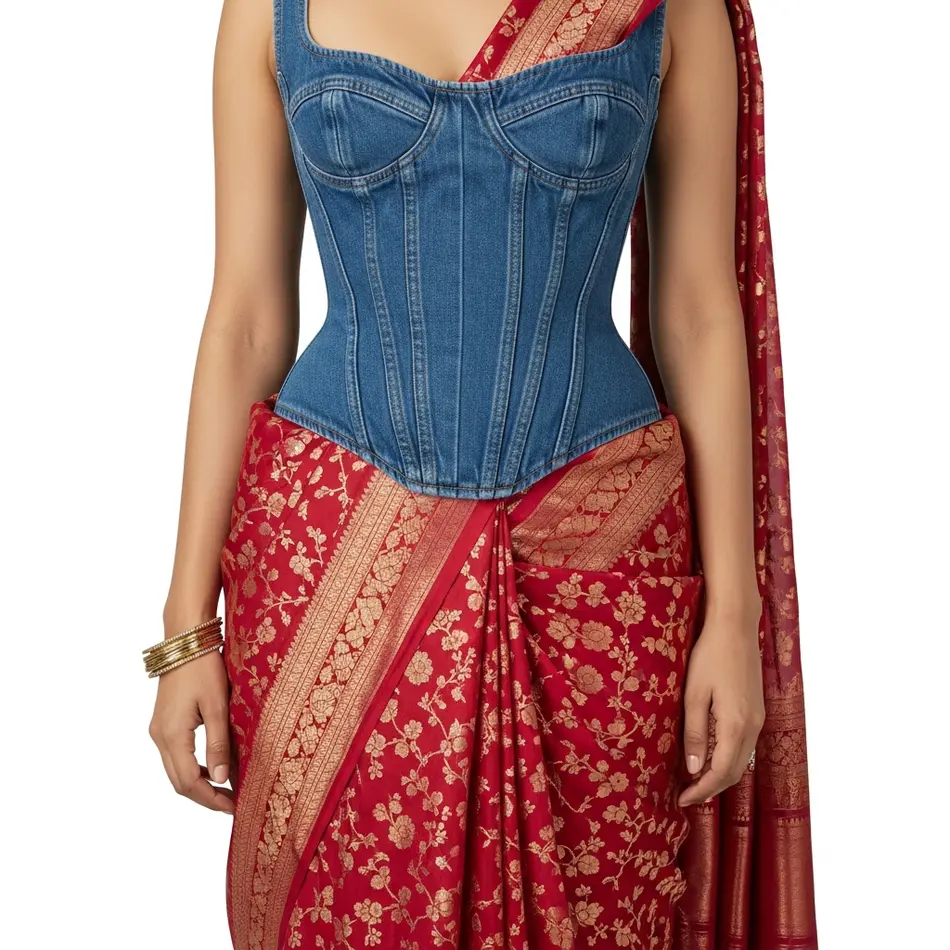 Denim Corset Over Saree - Fashion Newz Room