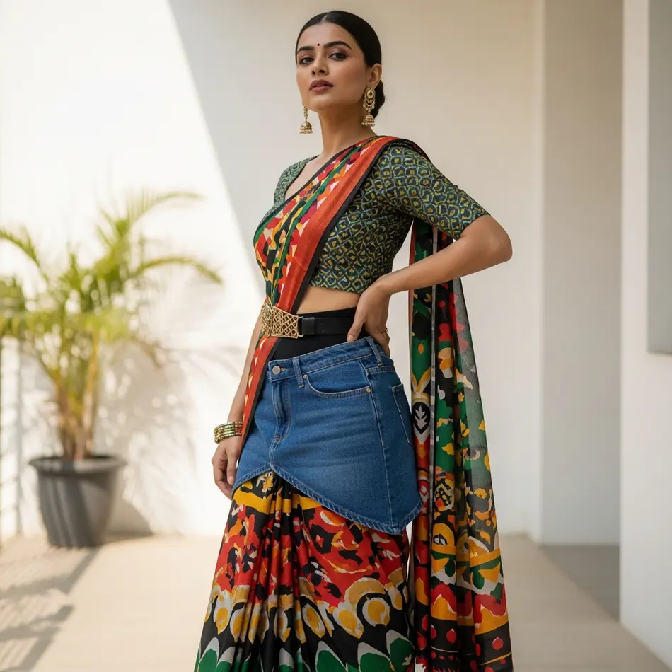 Denim Skirt as Saree Base Layer - Fashion Newz Room