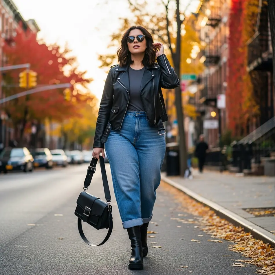 Leather Jacket + Baggy Curve Jeans - Fashion Newz Room