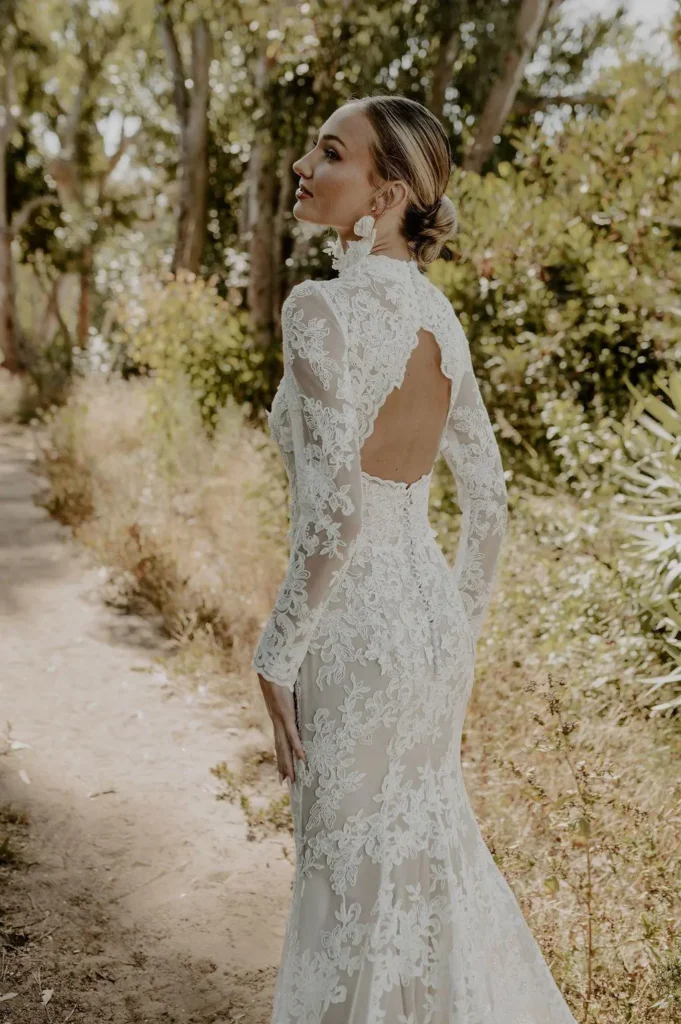 Piper Long Sleeve Lace Wedding Gown - High Neck Romantic Elegance- Fashion Newz Room