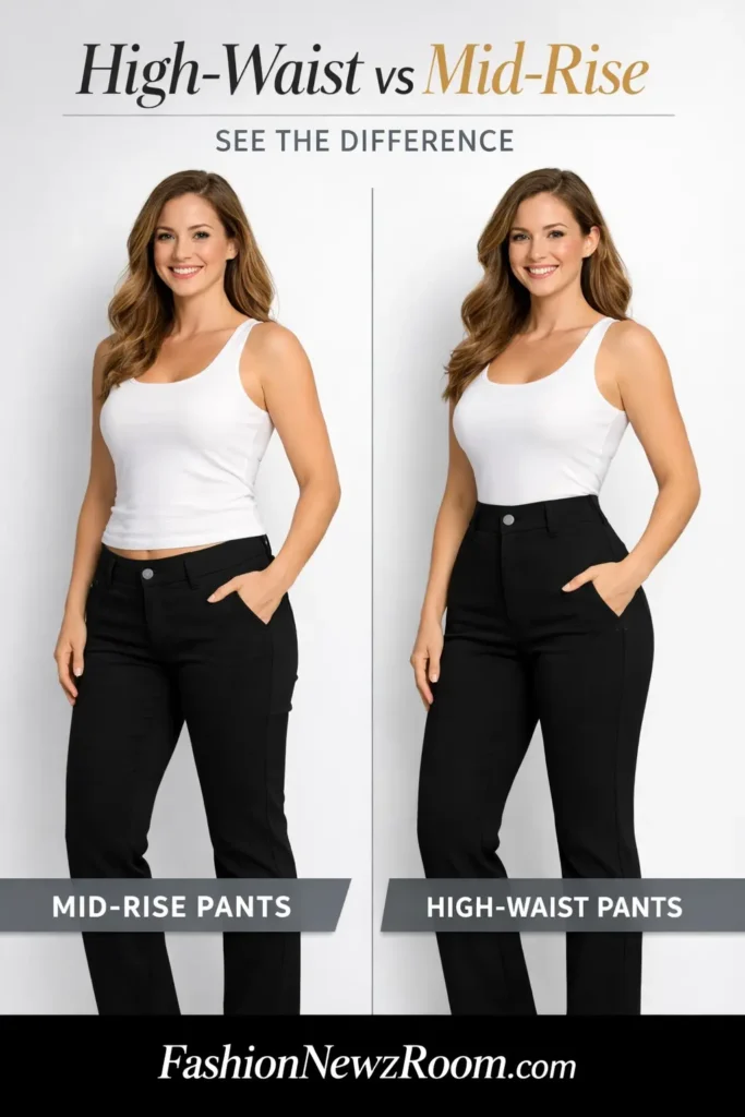 High-waist vs mid-rise pants comparison - FashionNewzRoom.com