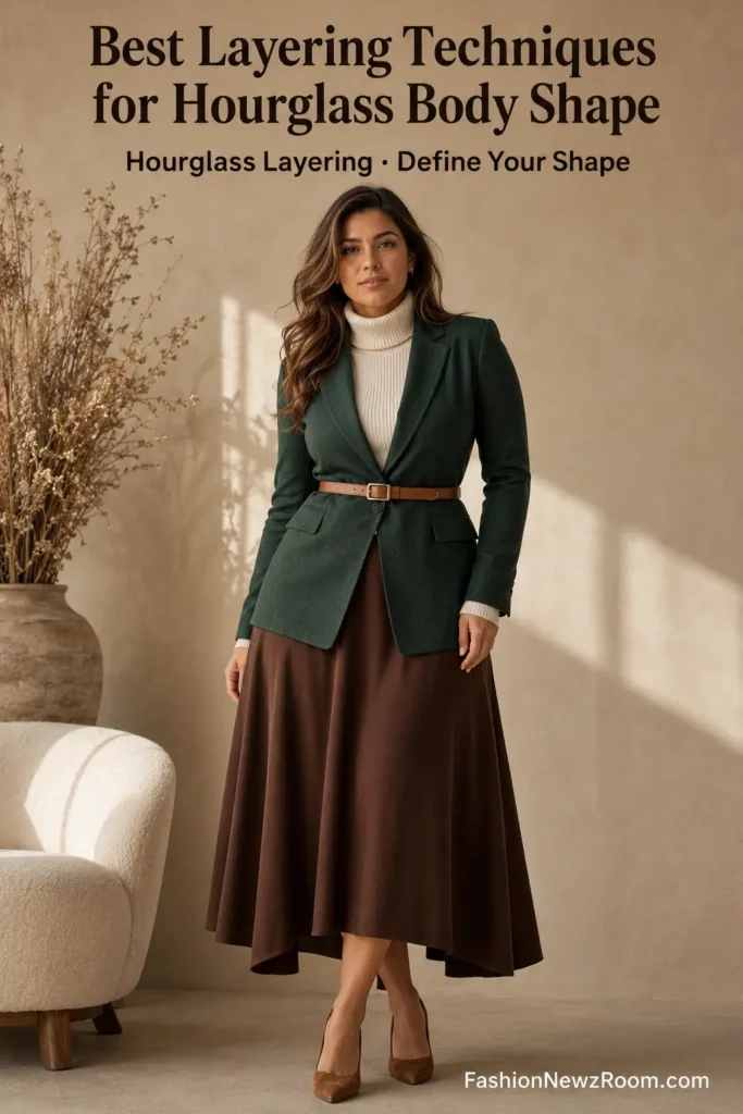 Waist-defining layered outfit for hourglass figure