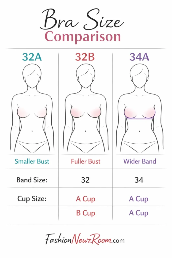 Bra size comparison infographic