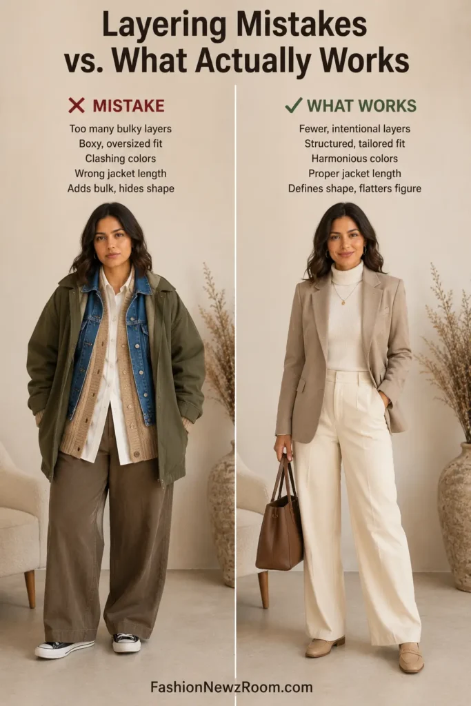 Fashion mistakes caused by bulky outfit layering