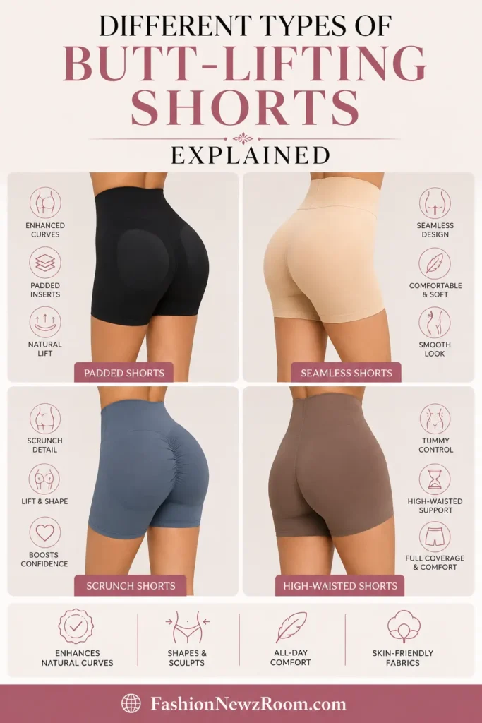 Different styles of butt lifting shorts shapewear for women