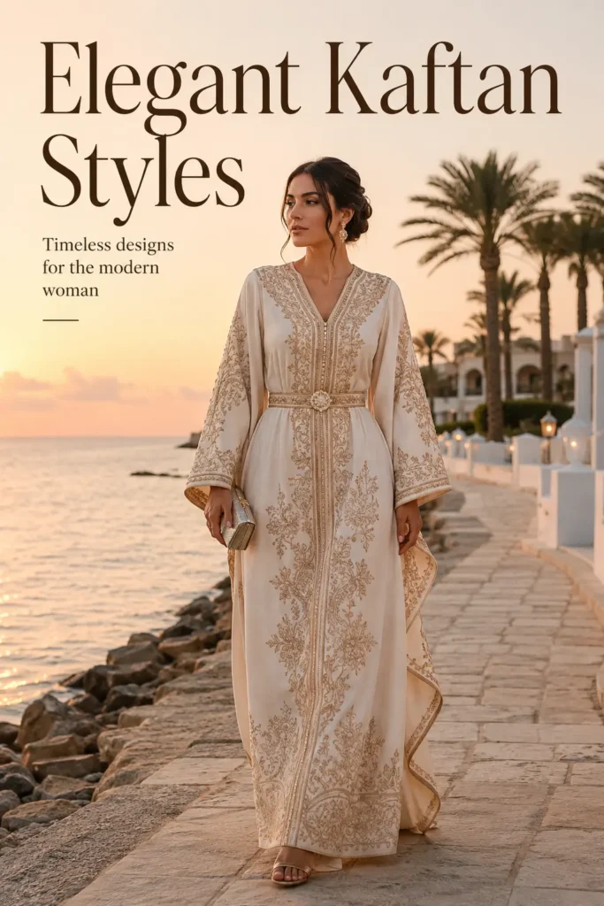 Elegant embroidered kaftans for modest beach and resort fashion