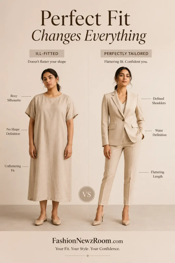 Improper clothing fit and proportion affecting outfit appearance