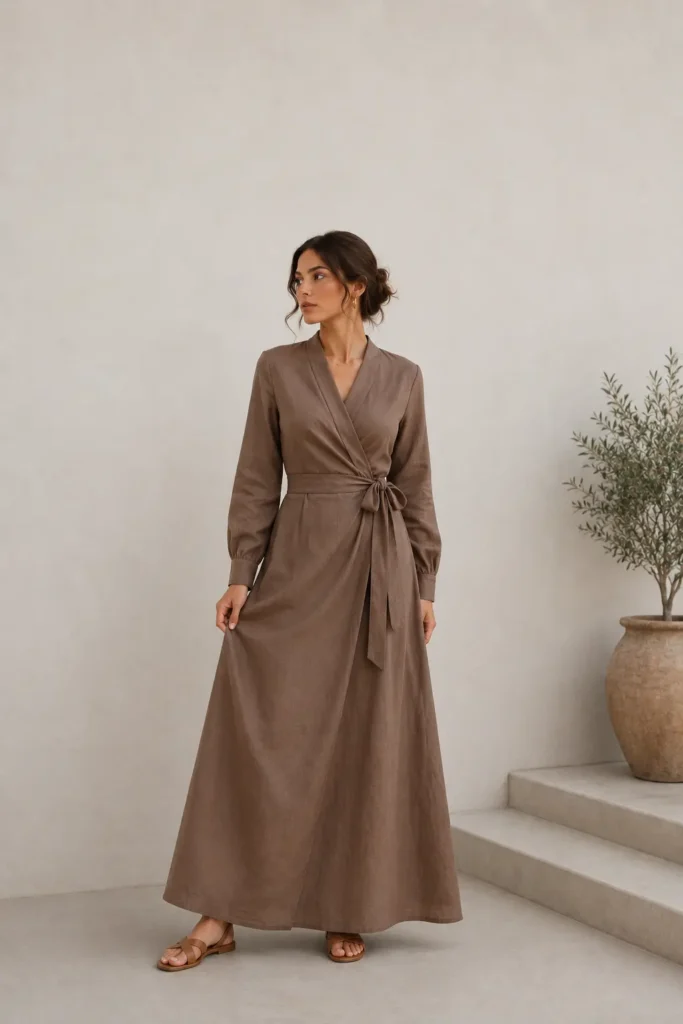 Modest wrap maxi dress fashion style for women