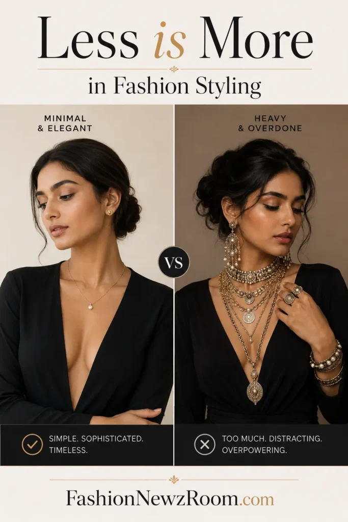 Example of over-accessorizing the chest area in fashion