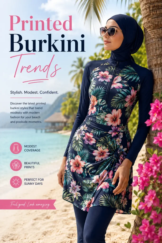 Printed burkini styles with fashionable modern patterns