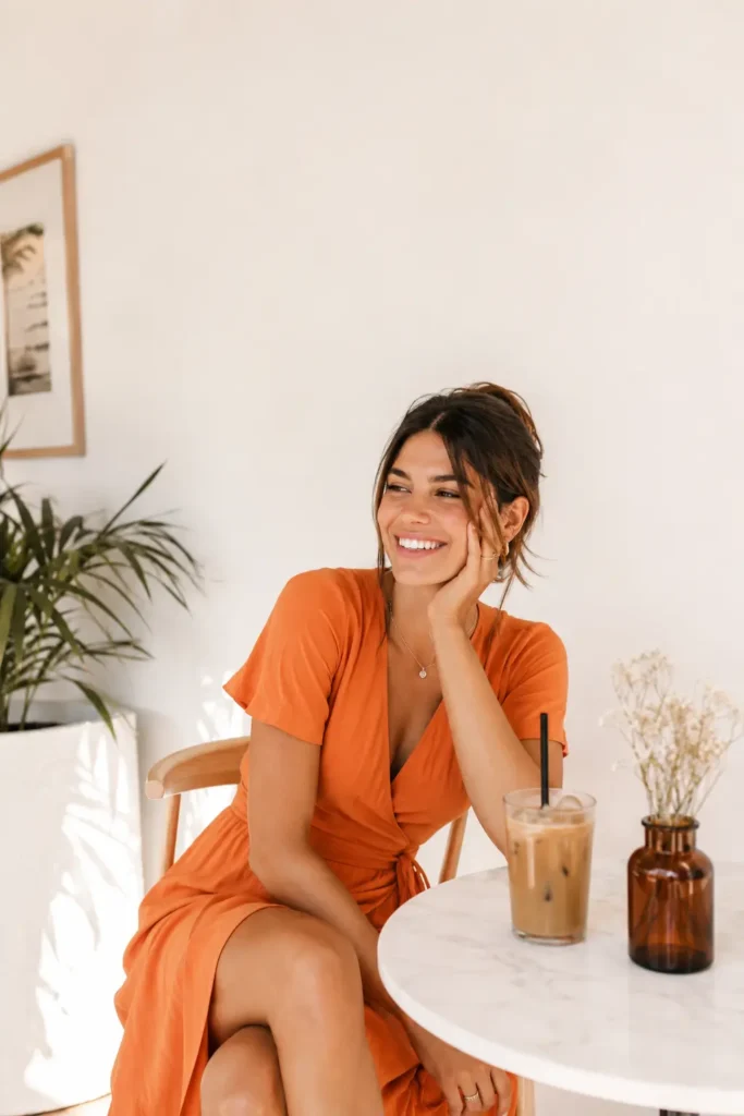 Social media influencer wearing trendy wrap outfit