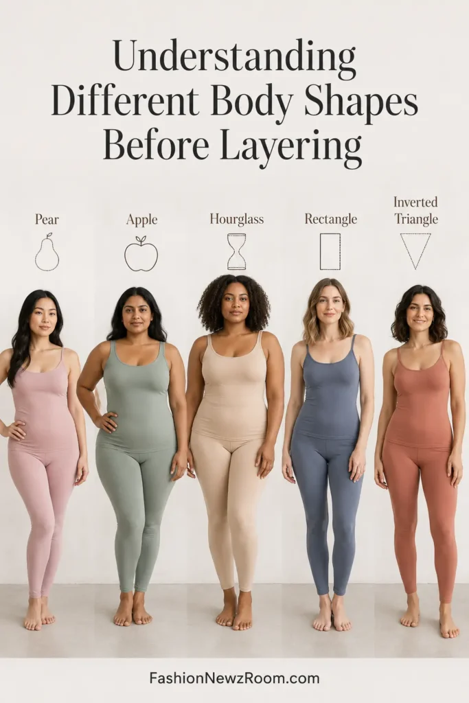Women showcasing different body shapes for layering guide