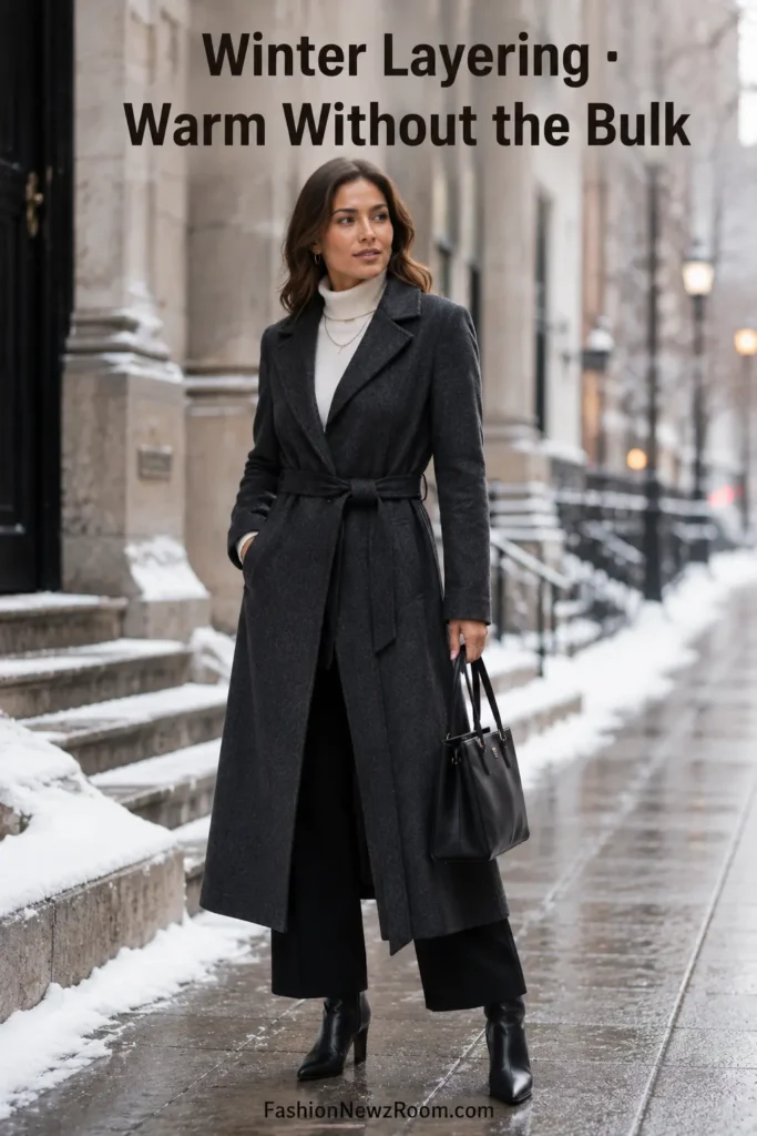 Winter layering outfits with coats and knitwear