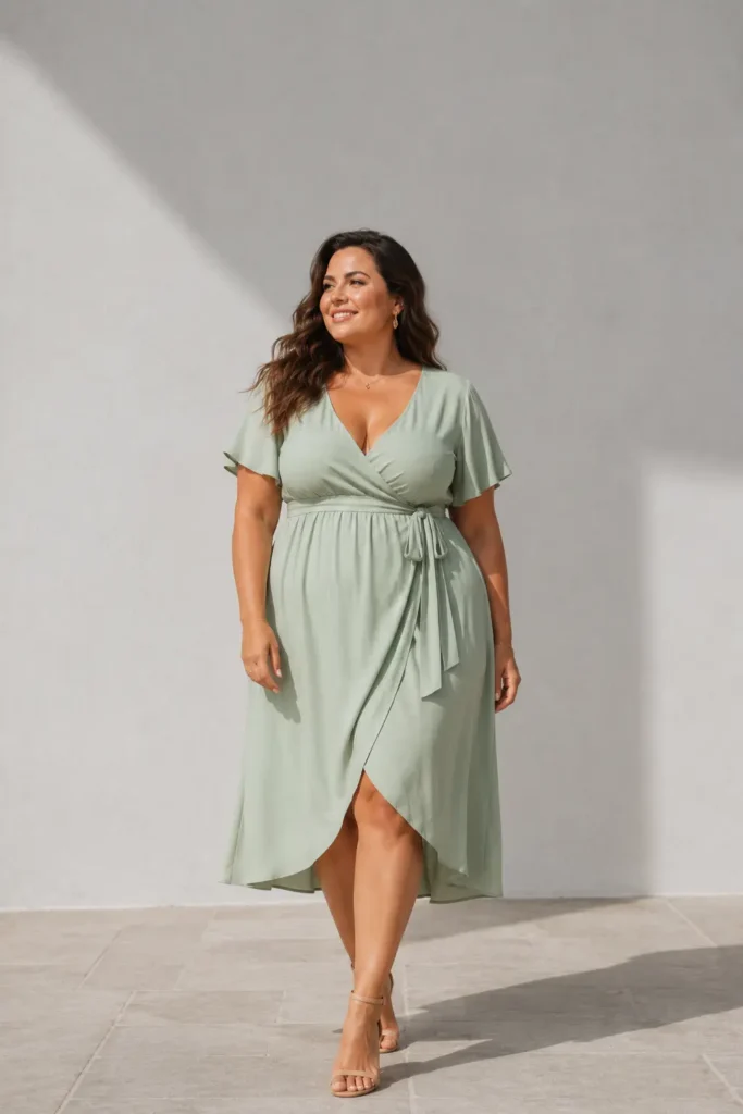 Wrap silhouette outfits for apple shape body figures